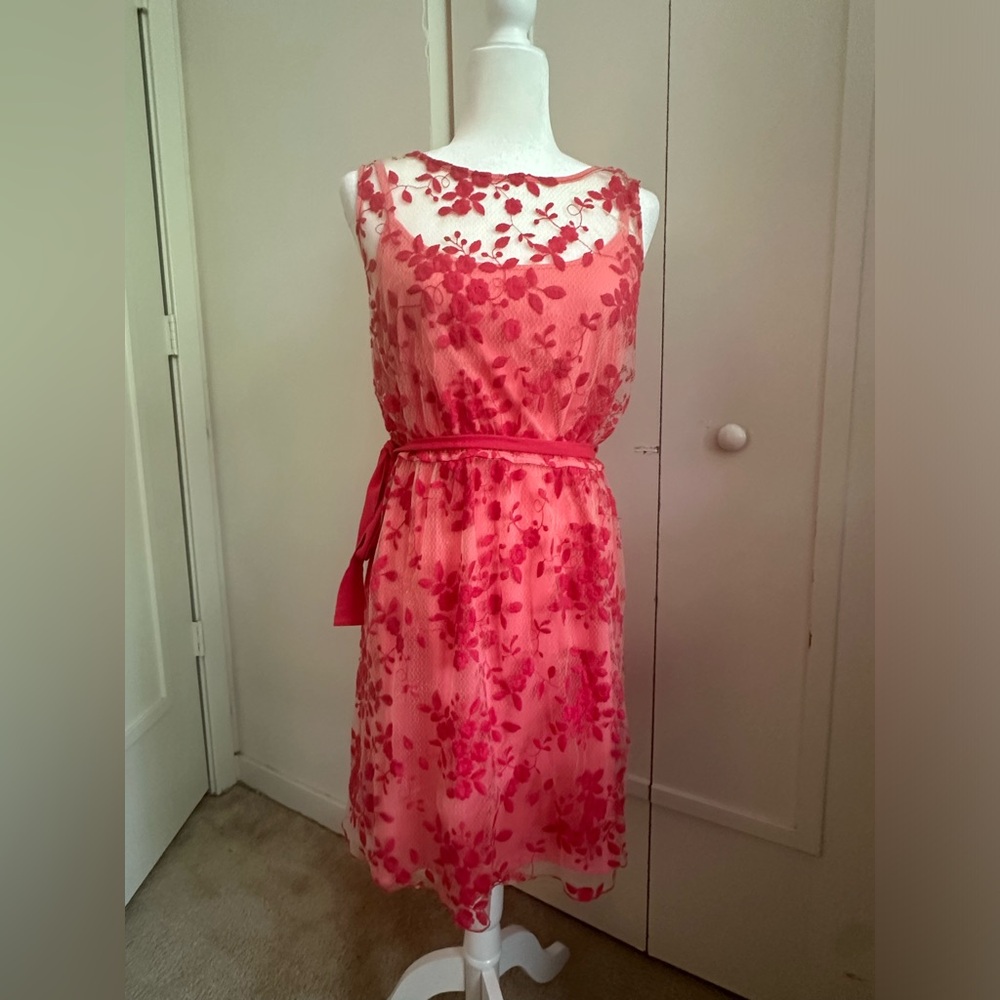 ELLE coral sheer with lace sleeveless spring dress XL